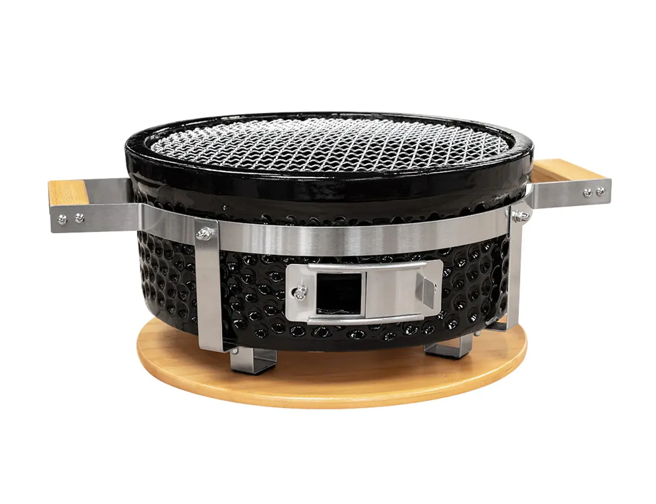 56027-62_22-gk-bbq-kul-c Keramický gril | kulatý | 34,5 cm | černý | se dřevěným podstavcem